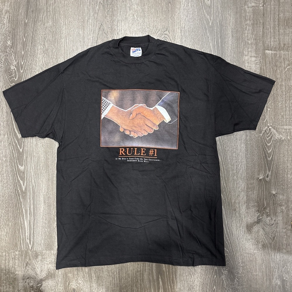 Vintage Hanes Beefy-T Shirt Mens XL Black Business Rule #1 Tee 90s Made USA